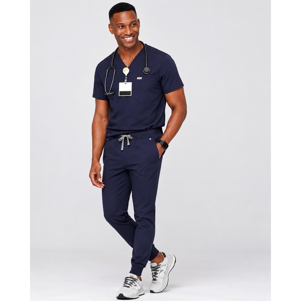 FIGS Navy Blue Scrub Set Leon V-Neck Top Tansen Jogger Pants Medical Mens XS/S